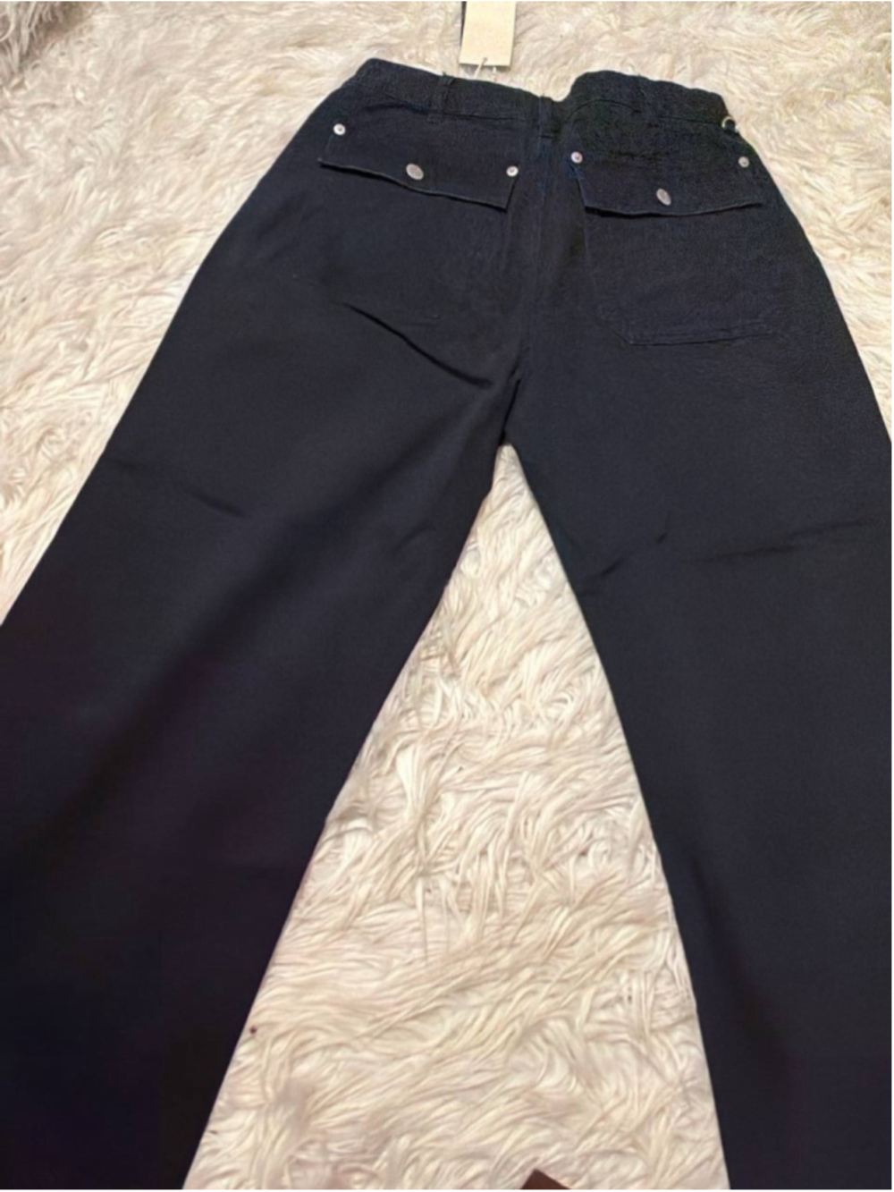 Flamingals Solid Stitch Detail Mid Rise Dark Blue Barrel Pants XL - Picture 3 of 4
